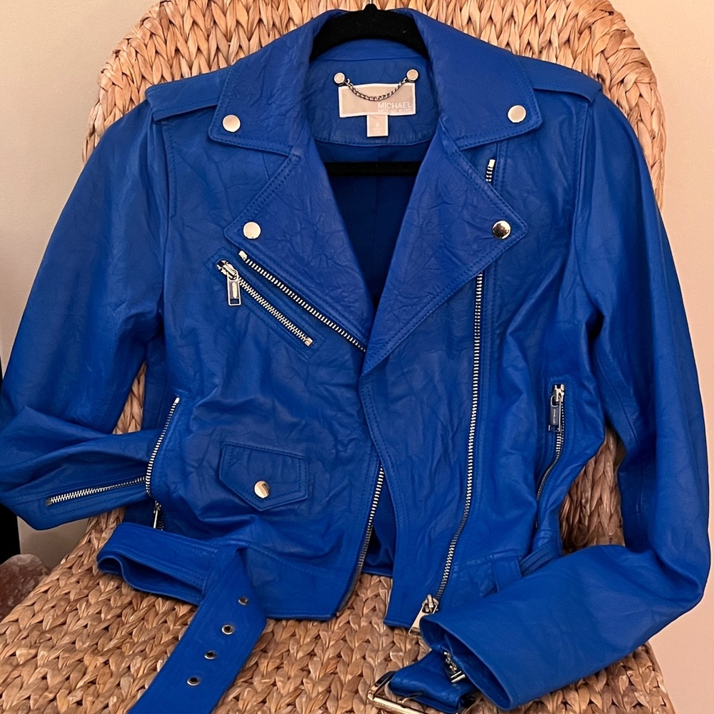 Michael Kors Blue Leather Jacket in size small